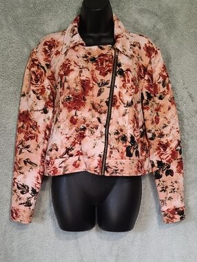 LuLaRoe Pink Floral Zip-Front Bomber Jacket